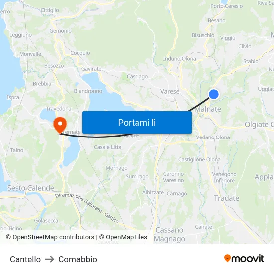 Cantello to Comabbio map