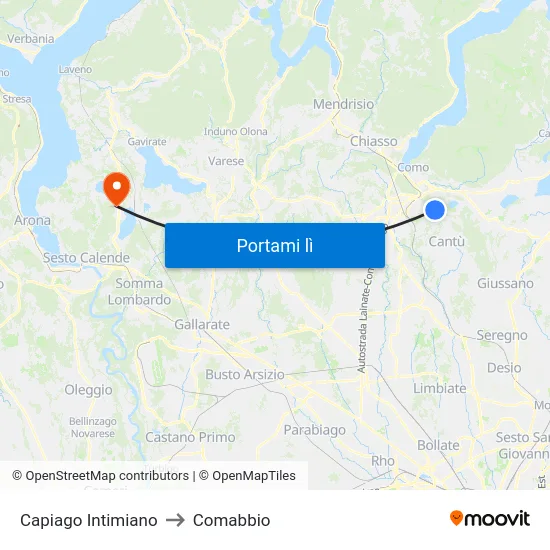 Capiago Intimiano to Comabbio map
