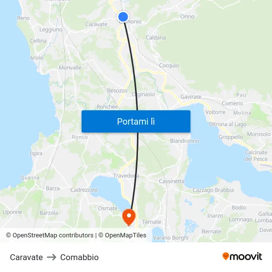 Caravate to Comabbio map