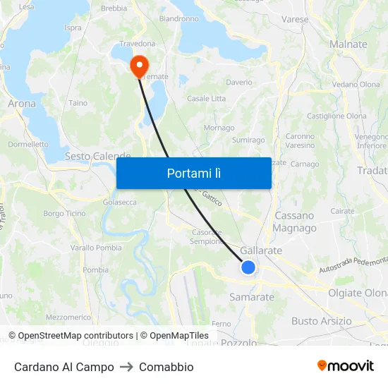Cardano Al Campo to Comabbio map