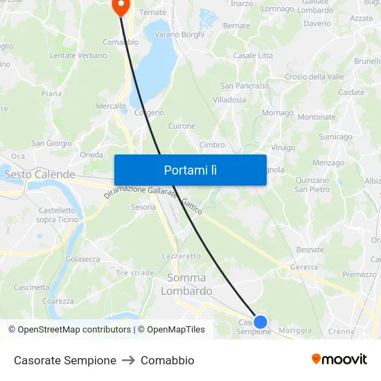 Casorate Sempione to Comabbio map