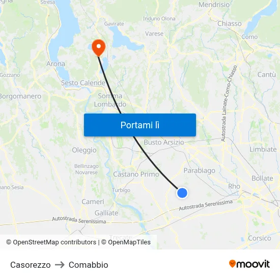 Casorezzo to Comabbio map