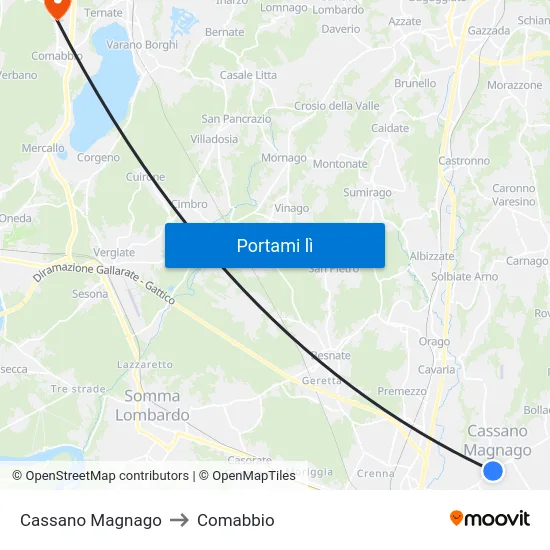 Cassano Magnago to Comabbio map