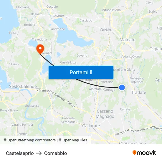 Castelseprio to Comabbio map