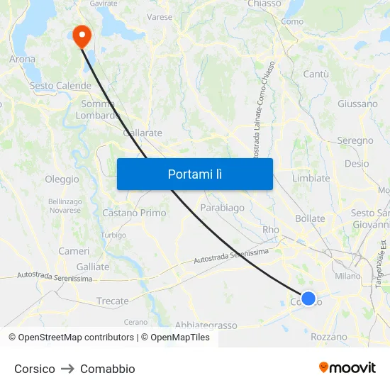Corsico to Comabbio map