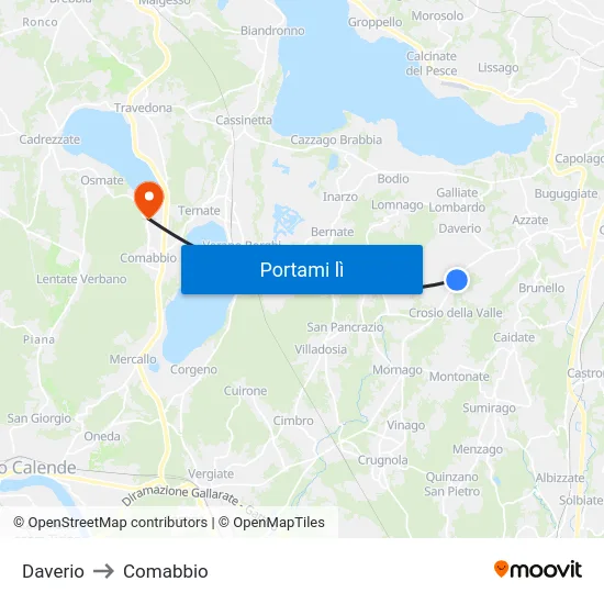 Daverio to Comabbio map