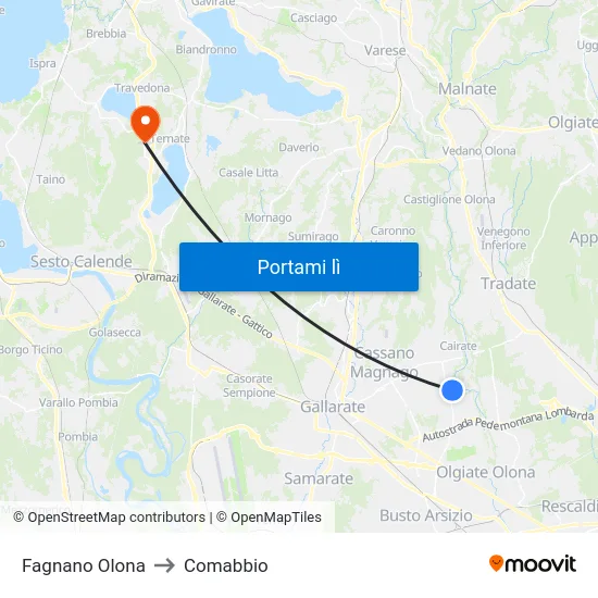 Fagnano Olona to Comabbio map