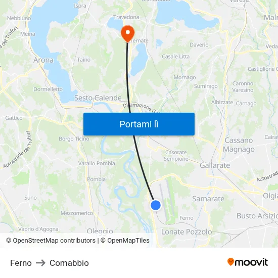 Ferno to Comabbio map