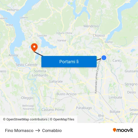 Fino Mornasco to Comabbio map