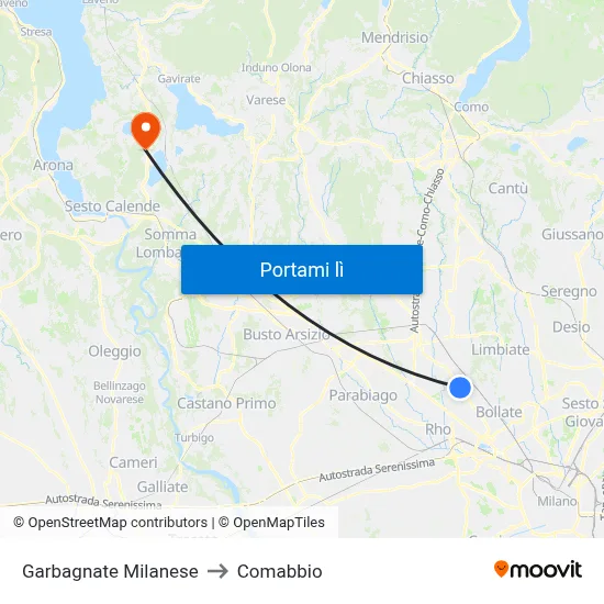 Garbagnate Milanese to Comabbio map