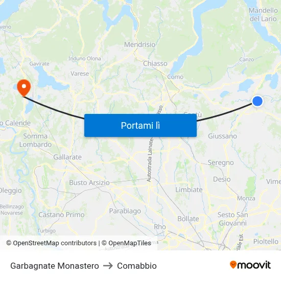 Garbagnate Monastero to Comabbio map