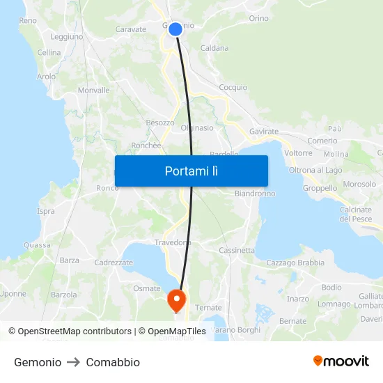 Gemonio to Comabbio map