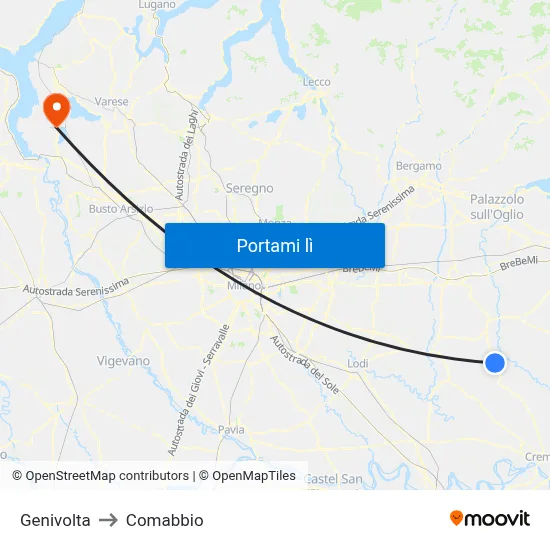 Genivolta to Comabbio map