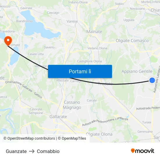 Guanzate to Comabbio map