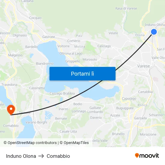 Induno Olona to Comabbio map