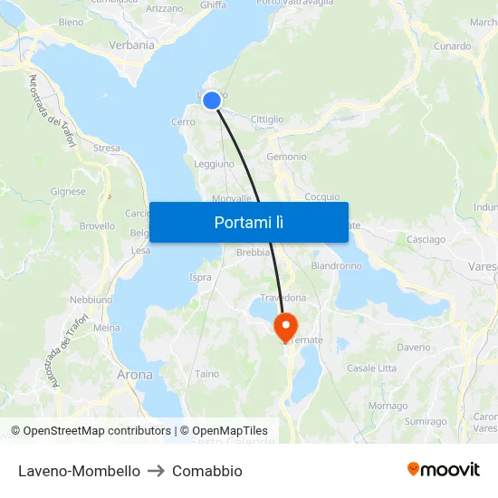 Laveno-Mombello to Comabbio map