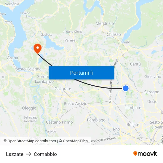 Lazzate to Comabbio map