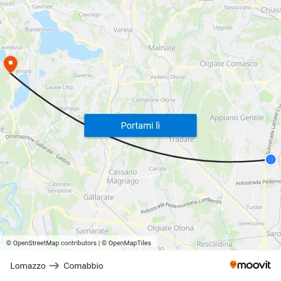 Lomazzo to Comabbio map