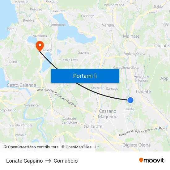 Lonate Ceppino to Comabbio map