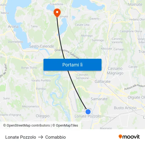 Lonate Pozzolo to Comabbio map