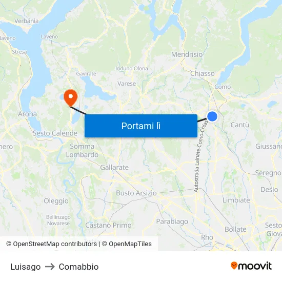 Luisago to Comabbio map