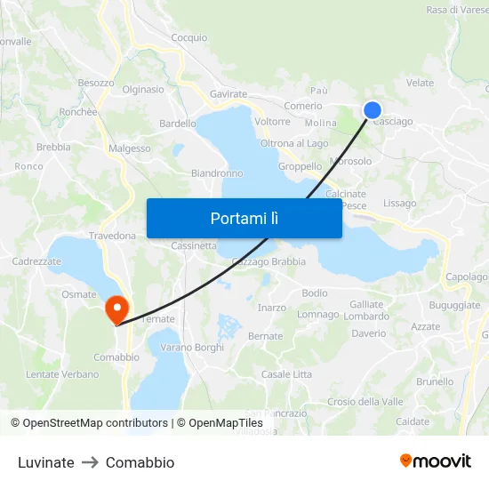 Luvinate to Comabbio map