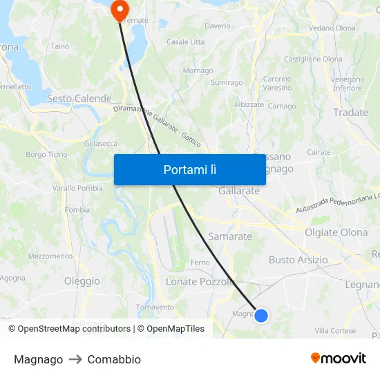 Magnago to Comabbio map