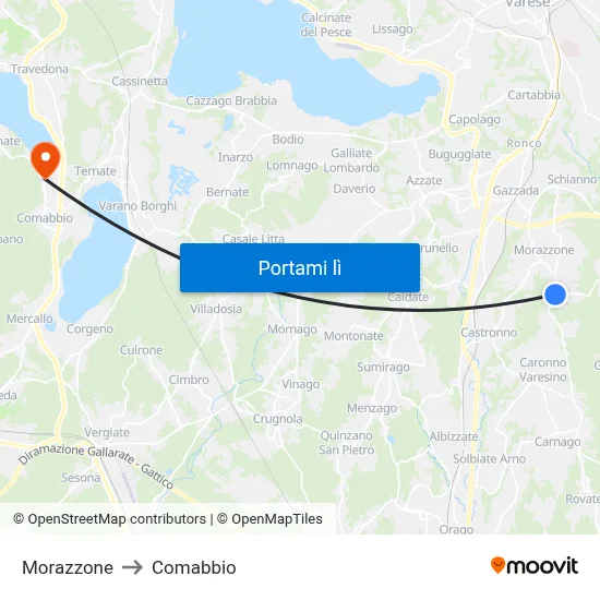 Morazzone to Comabbio map