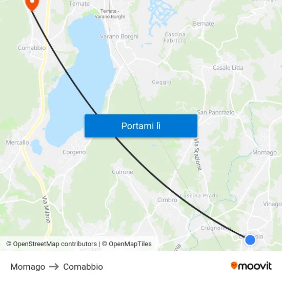 Mornago to Comabbio map