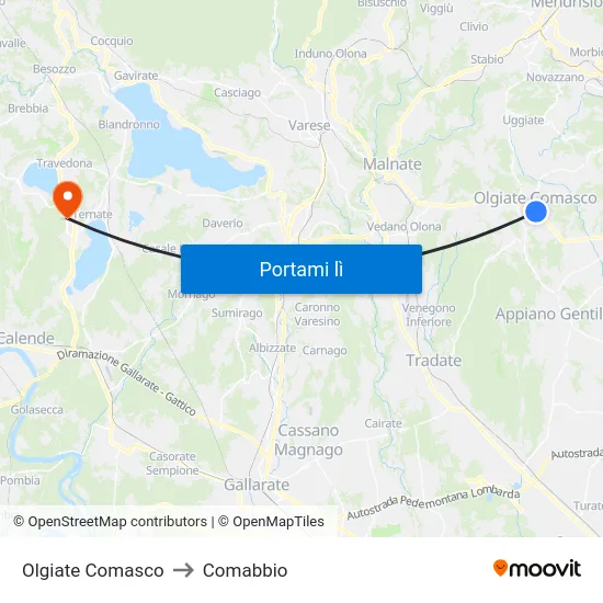 Olgiate Comasco to Comabbio map