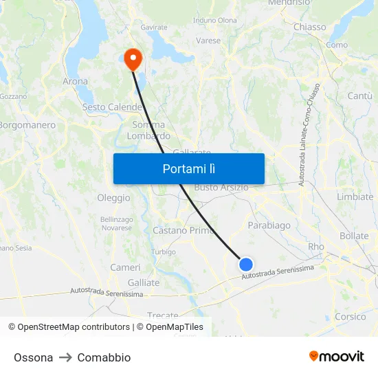 Ossona to Comabbio map