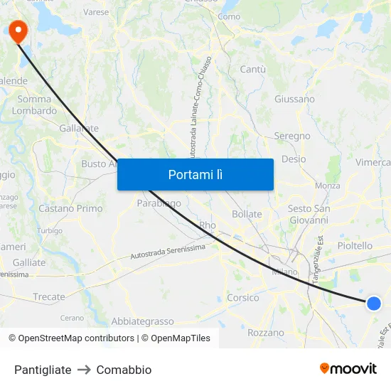 Pantigliate to Comabbio map