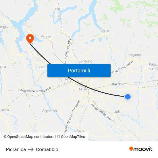 Pieranica to Comabbio map