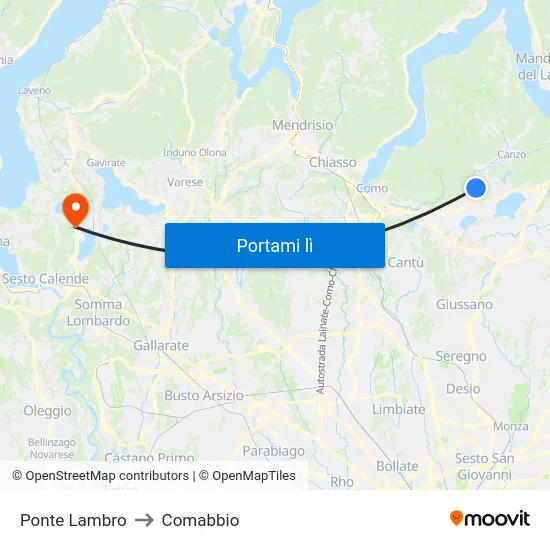 Ponte Lambro to Comabbio map