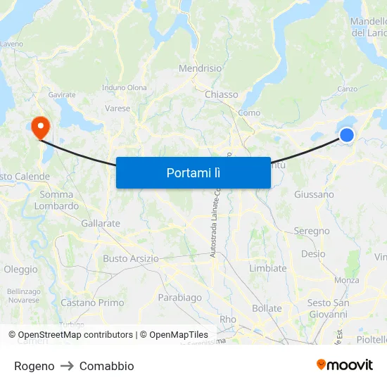 Rogeno to Comabbio map