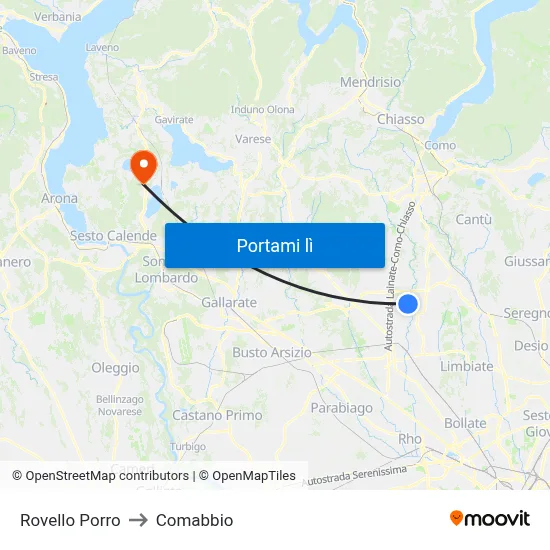 Rovello Porro to Comabbio map