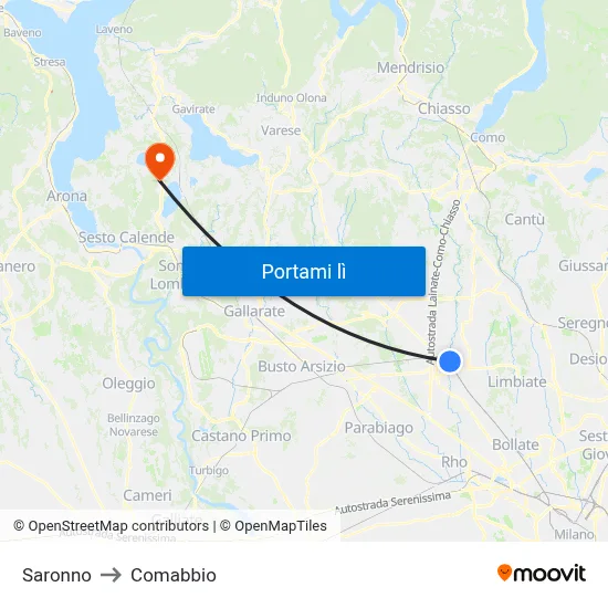 Saronno to Comabbio map