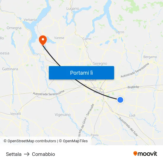 Settala to Comabbio map