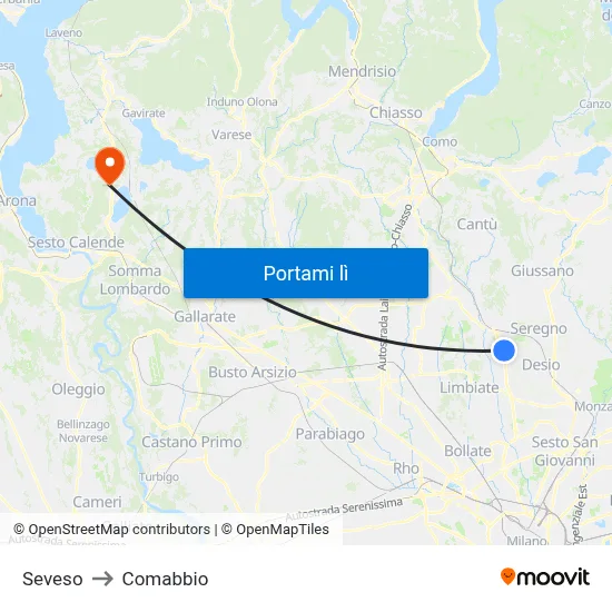 Seveso to Comabbio map
