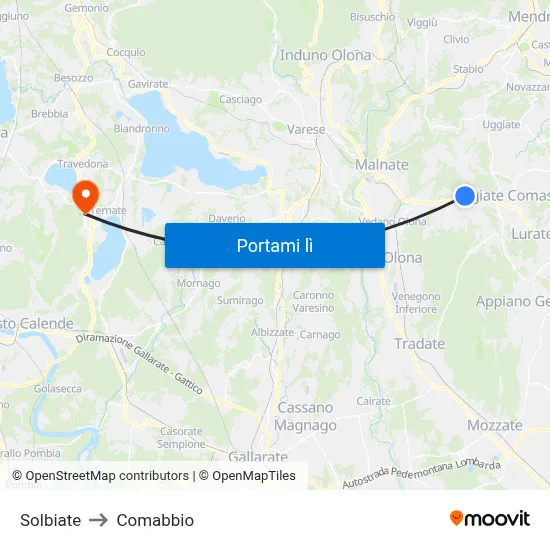 Solbiate to Comabbio map