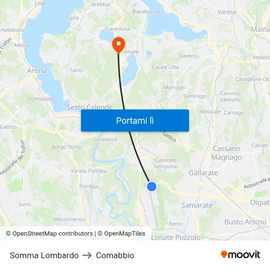 Somma Lombardo to Comabbio map