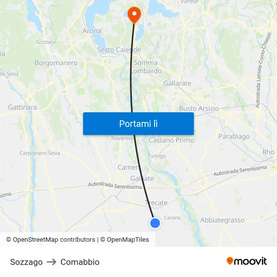 Sozzago to Comabbio map