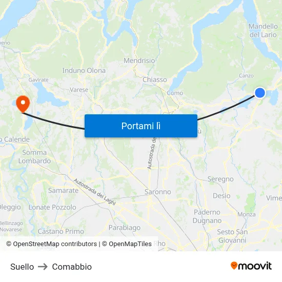 Suello to Comabbio map
