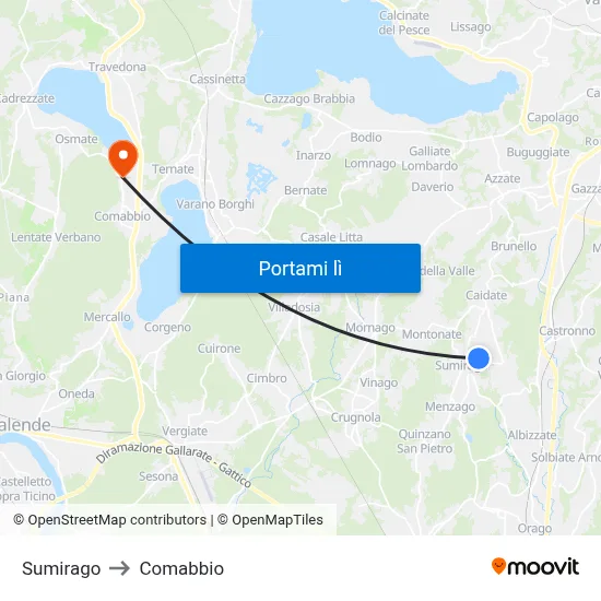 Sumirago to Comabbio map