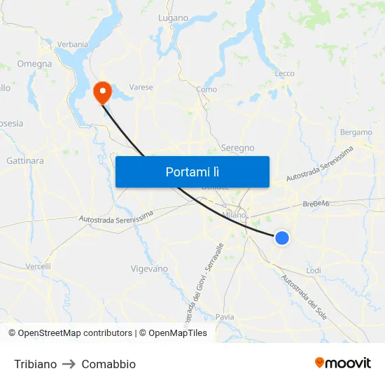 Tribiano to Comabbio map