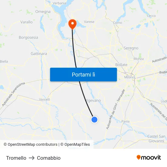 Tromello to Comabbio map