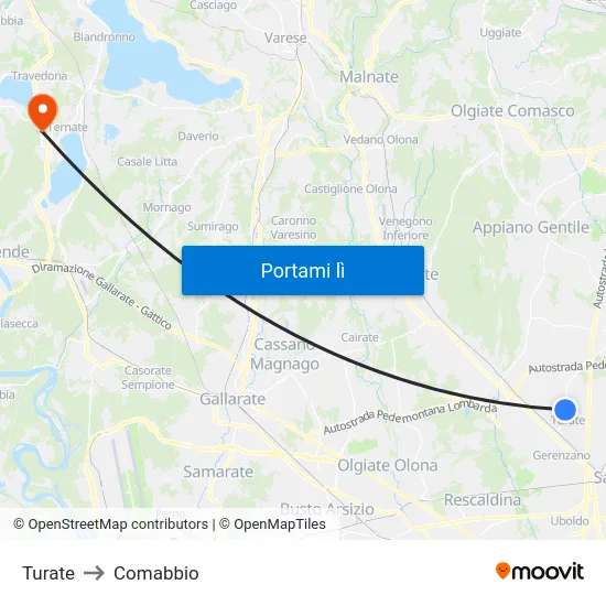 Turate to Comabbio map