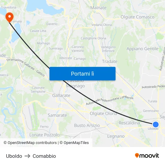 Uboldo to Comabbio map