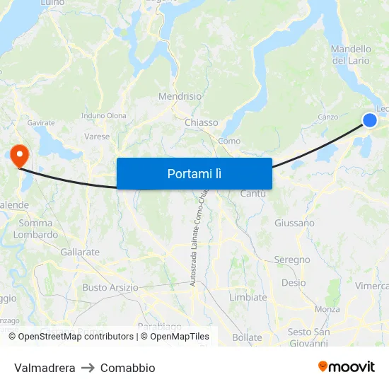 Valmadrera to Comabbio map