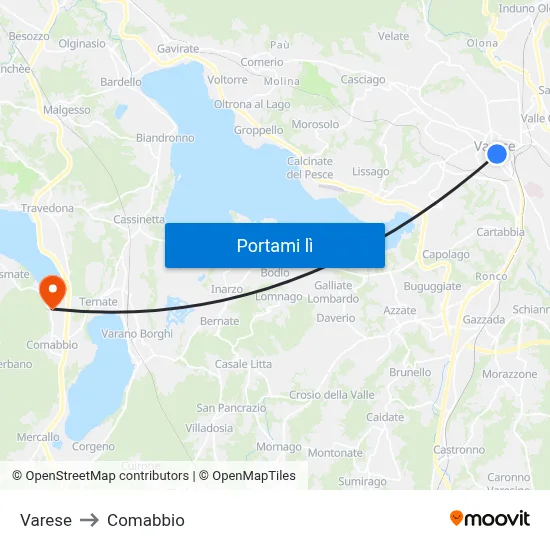 Varese to Comabbio map